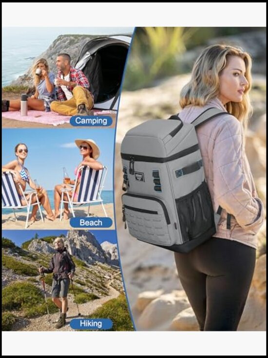 Insulated Cooler Backpack 2 Compartments Leak Proof 25L 36 Cans Hiking Camping
